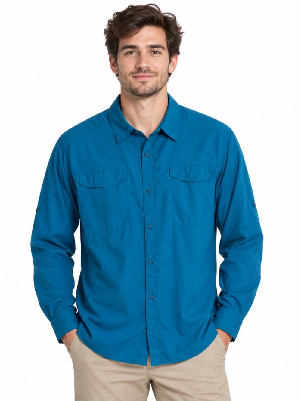 Columbia Omni-Shade Sun Protection Long Sleeve Button Up Shirt Blue 2X 2TF